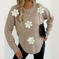 thumbnail image 3 of Iyufng Womens Sweaters Pullover Long Sleeve Casual Flower Fall Round Neck Knitted Jumper Tops Khaki,L, 3 of 7