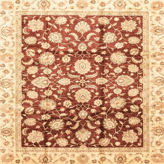 Ahgly Company Indoor Square Abstract Brown Gold Oriental Area Rugs, 7' Square