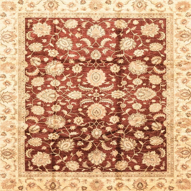 Ahgly Company Tapis d'Intérieur Carré Abstrait Brun Or Oriental, 7 Pieds Carré
