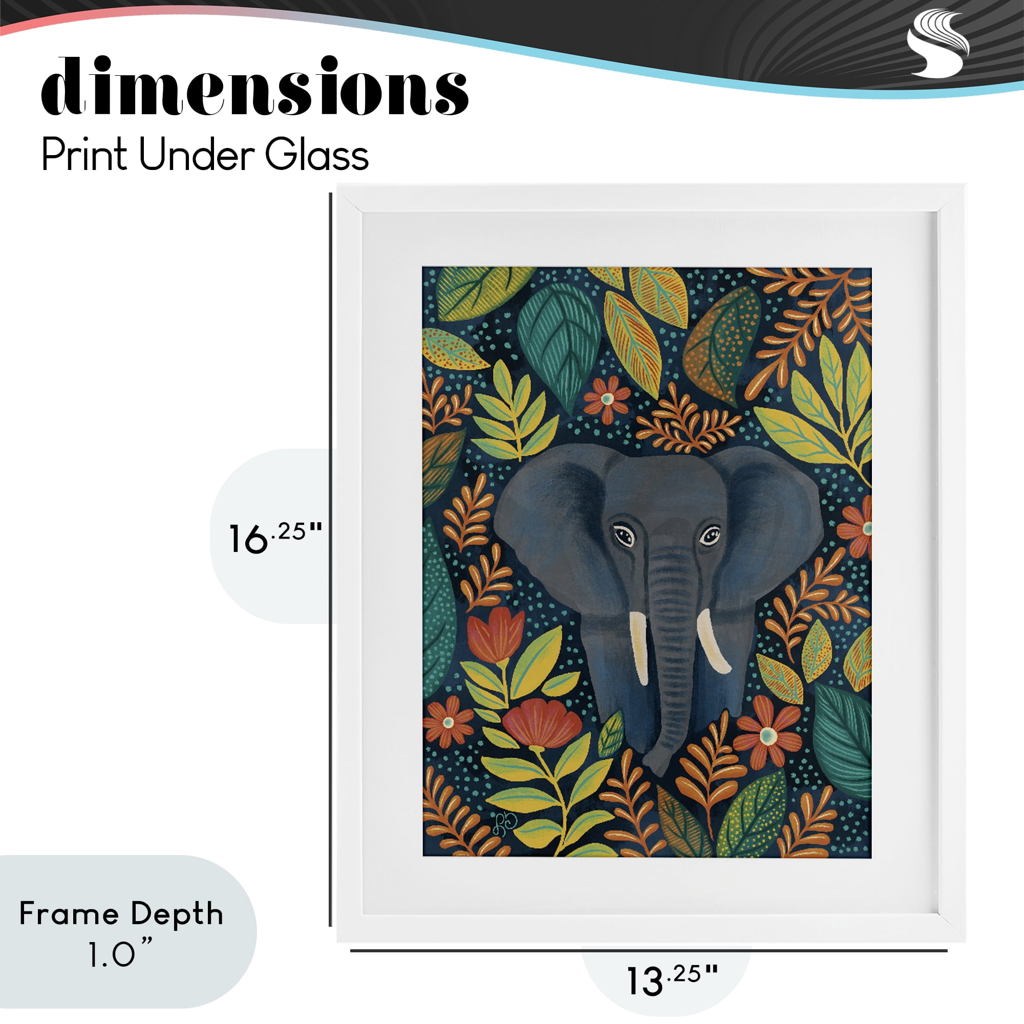 Stupell Industries Exotic Leaf Pattern Elephant White Framed Print Under Glass, design by Lisa R Dumm