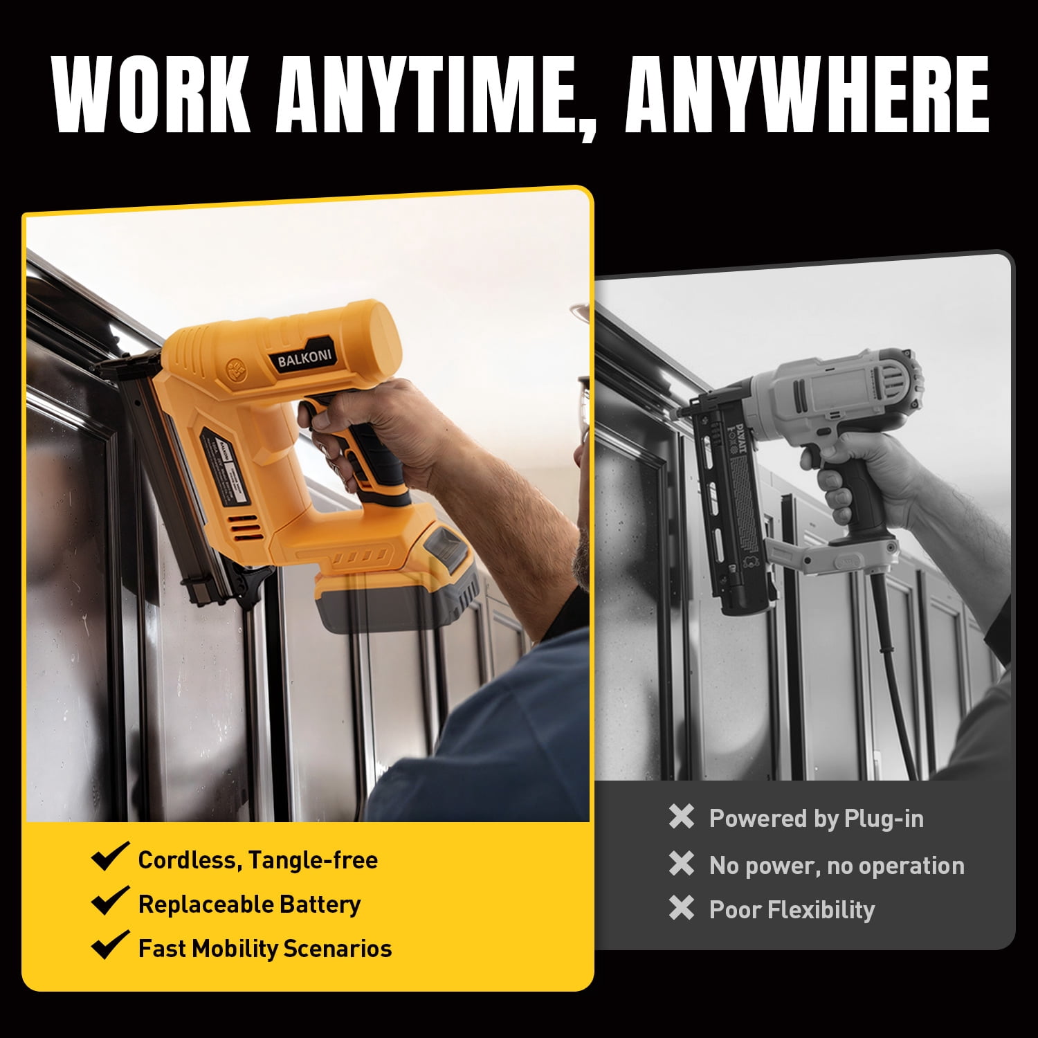 BALKONI 18 Gauge Cordless Finish Nail Gun ,F10-F32 MAX, Compatible with Dewalt 20V battery, with 1000 Piece F30 Nails