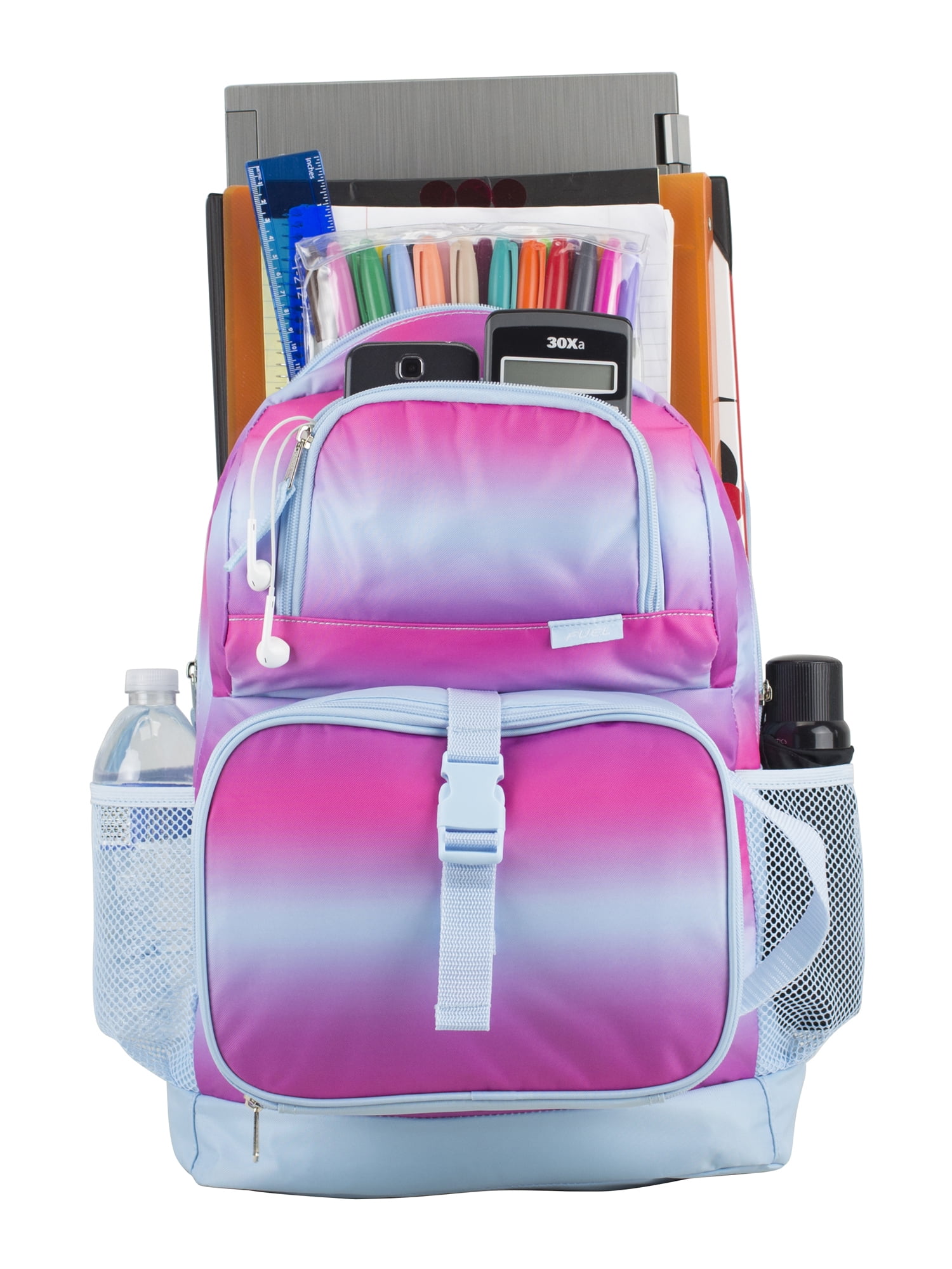 Fuel Unisex 4-Piece Combo Backpack with Lunch Box, Storage Case and Shoe Pouch, Pink Blue