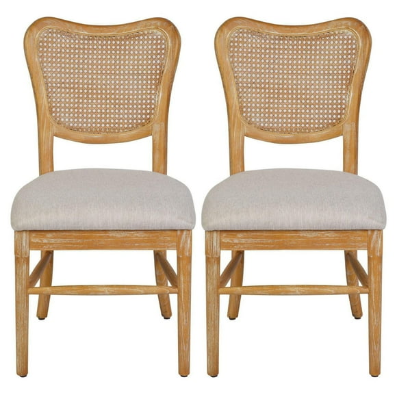 Dining Chairs Set of 2, Upholstered Side Chairs with Cane Back & Wooden Legs, Mid Century Modern Designed Chairs Living Room Kitchen Chairs