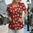 thumbnail image 2 of Towmus Christmas Scrub Tops Women Plus Size Scrub Shirt Nurse Uniforms Xmas Print V-Neck Tunic Tops with Pockets S-3XL, 2 of 5