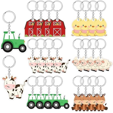 24Pcs Farm Animal Keychains for Barnyard Party Favors Supplies, Acrylic Sheep Cow Duck Keychains Cute Gifts Accessories for Kids Farm Animal Birthday Baby Shower Party Favors