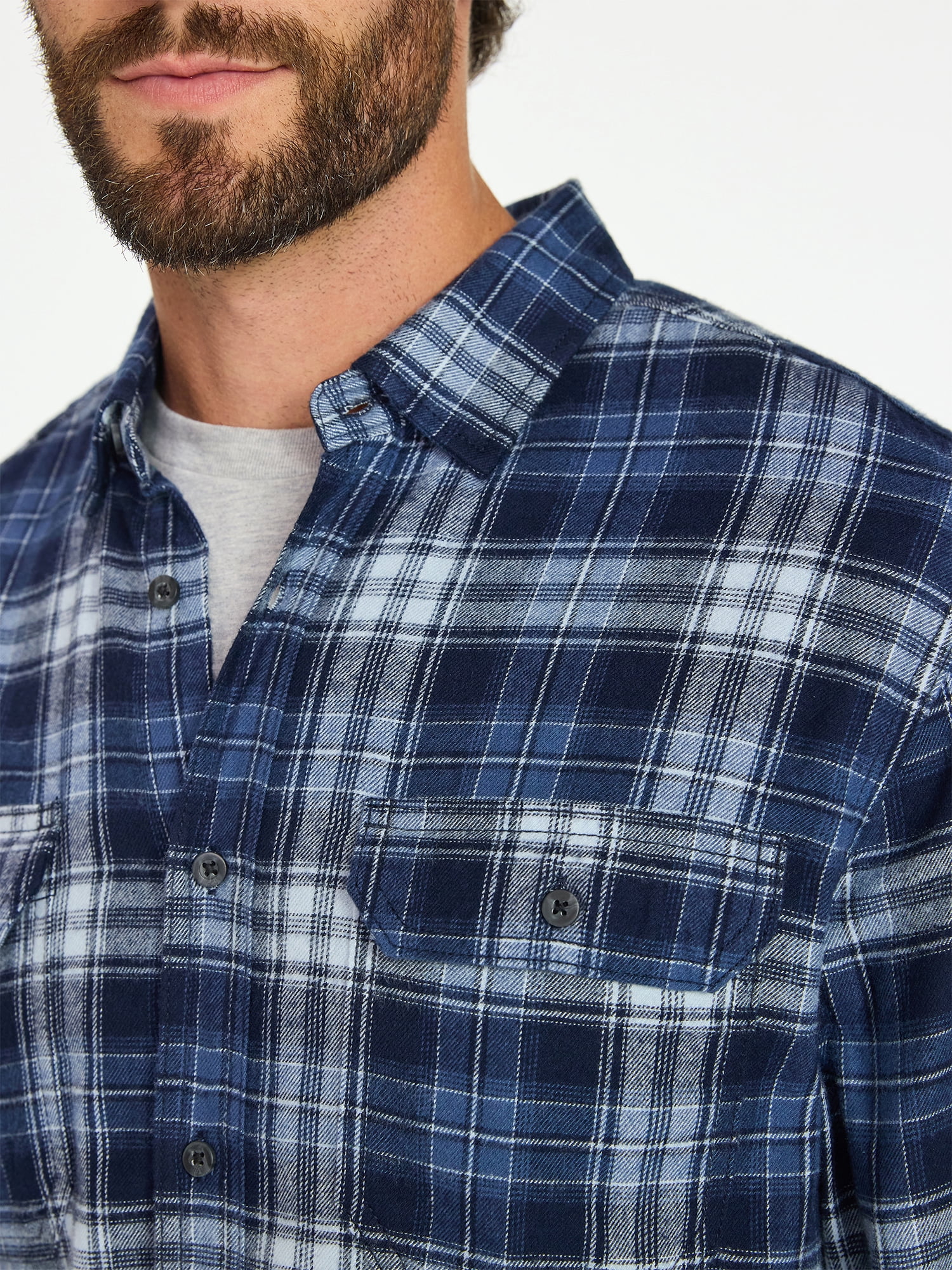 George Men's Double Pocket Flannel Shirt, 2 Pack, Sizes XS-3XLT