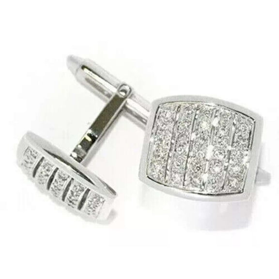 2.00CT Round Cut White Simulated Diamond 925 Silver Men's Cluster Cufflink In 14k White Gold Plated