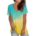 thumbnail image 2 of gakvbuo Summer Plus Size Summer Tops for Women Tops Dressy Casual Trendy V Neck T Shirts Rolled Short Sleeve Tie Dye Gradient Printed Side Split Blouse Tee, 2 of 5