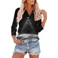 thumbnail image 2 of Womens Christmas 3/4 Sleeve Tops with Buttons V Neck Graphic Tshirts Printed Holiday Outfits Cute Tee Shirts (XL, Black A), 2 of 7