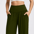 thumbnail image 4 of MLDRA Wide Leg Pants Women Flowy Dressy Cotton Casual Womens Pants Elastic High Waist Palazzo Pant for Women with Pockets, 4 of 7
