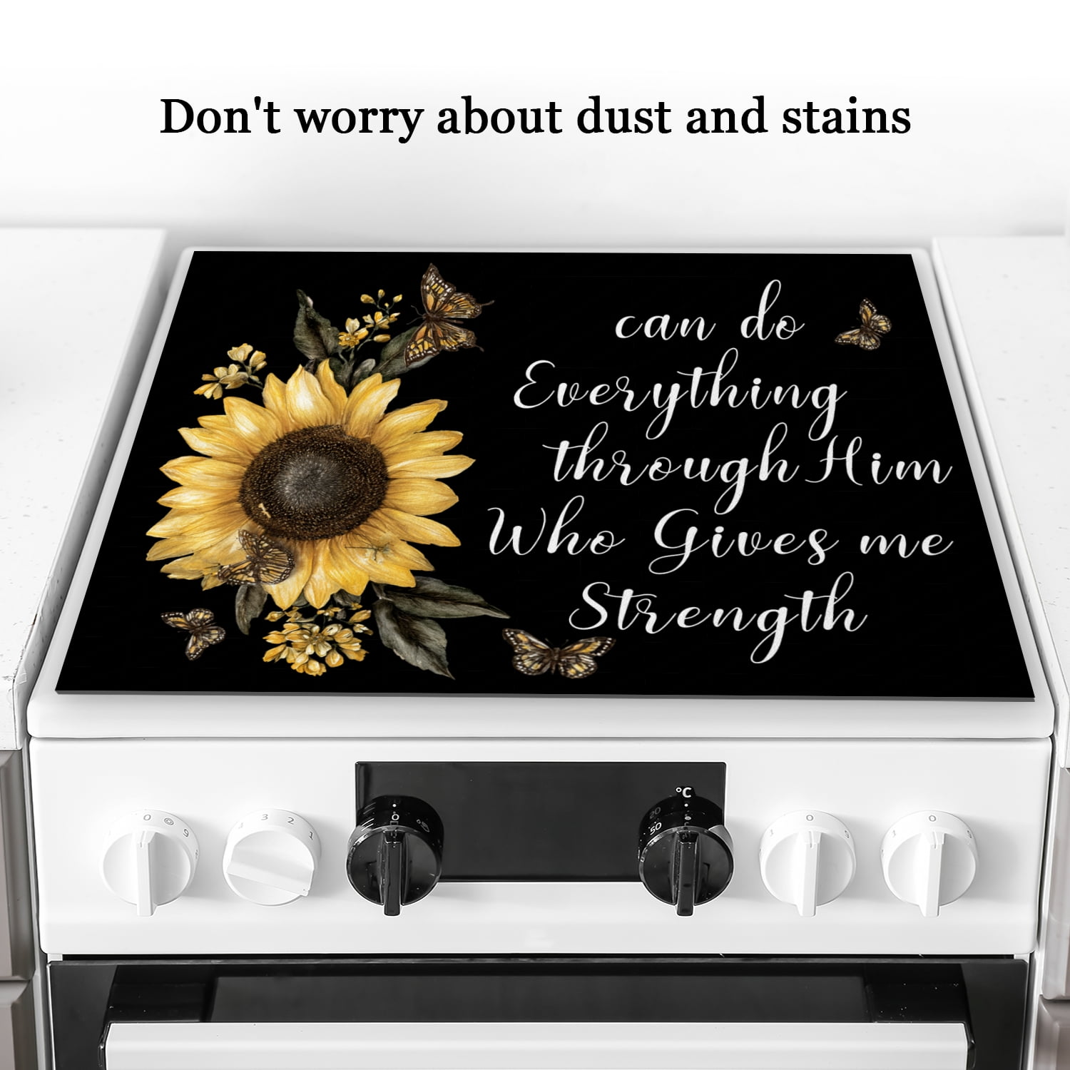 Square Cover for Stove Top Electric Flat Top, Yellow Sunflower Butterflies Print Waterproof Heatproof Foldable Stovetop Cover, Kitchen Accessories Cooktop Mat for Kitchen RV (28×20 Inch)