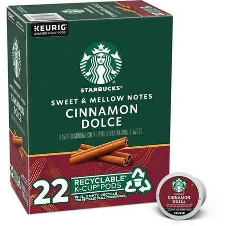 Starbucks Keurig Cinnamon Dolce Cinnamon Light Roast Coffee Pods - 22 K-Cups