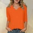 thumbnail image 2 of Razzly Women's V Neck 3/4 Sleeve Casual T Shirt Soft Comfortable Basic Top Stylish Loose Fit Tee For Everyday Wear(Orange,XL), 2 of 5