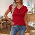 thumbnail image 2 of Qwertyu Women's Summer Short Sleeve Business Casual Tops 2026 Cowl Neck Knit Shirts Spring Work Dressy Blouses Red S, 2 of 6