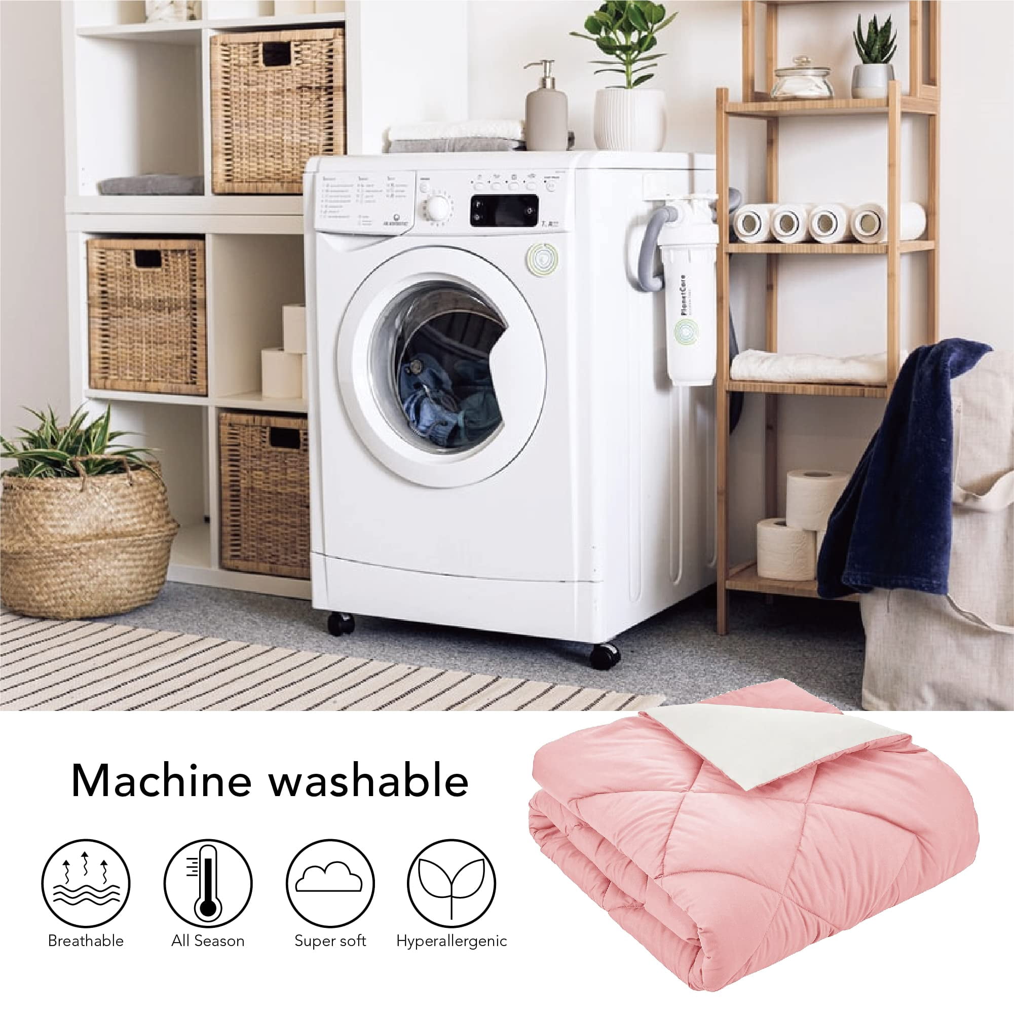 Seward Park Reversible Comforter Lightweight Microfiber Fill Cooling Summer Twin XL Size College Dorm Pink/White