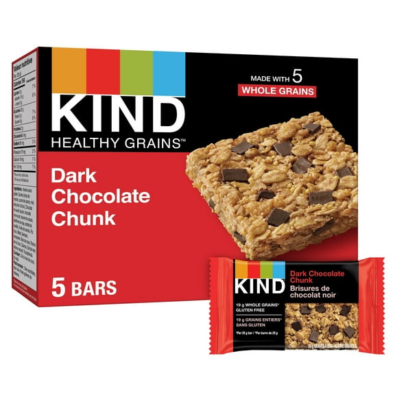 KIND Healthy Grains Bars, Dark Chocolate Chunk, 35g, 5 Count Box, 5 x 35 g bars
