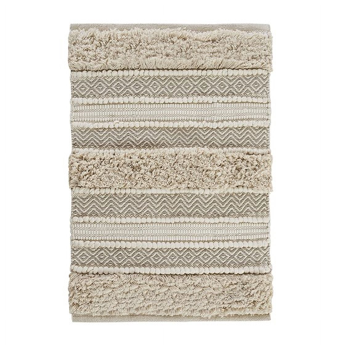 Woven Texture Stripe Bath Rug 22x58 Inches Natural, INK+IVY Asher Boho Hand-Woven Bathroom Runner Rug, Non-Slip Latex Backing Machine Washable for Bathroom Decor