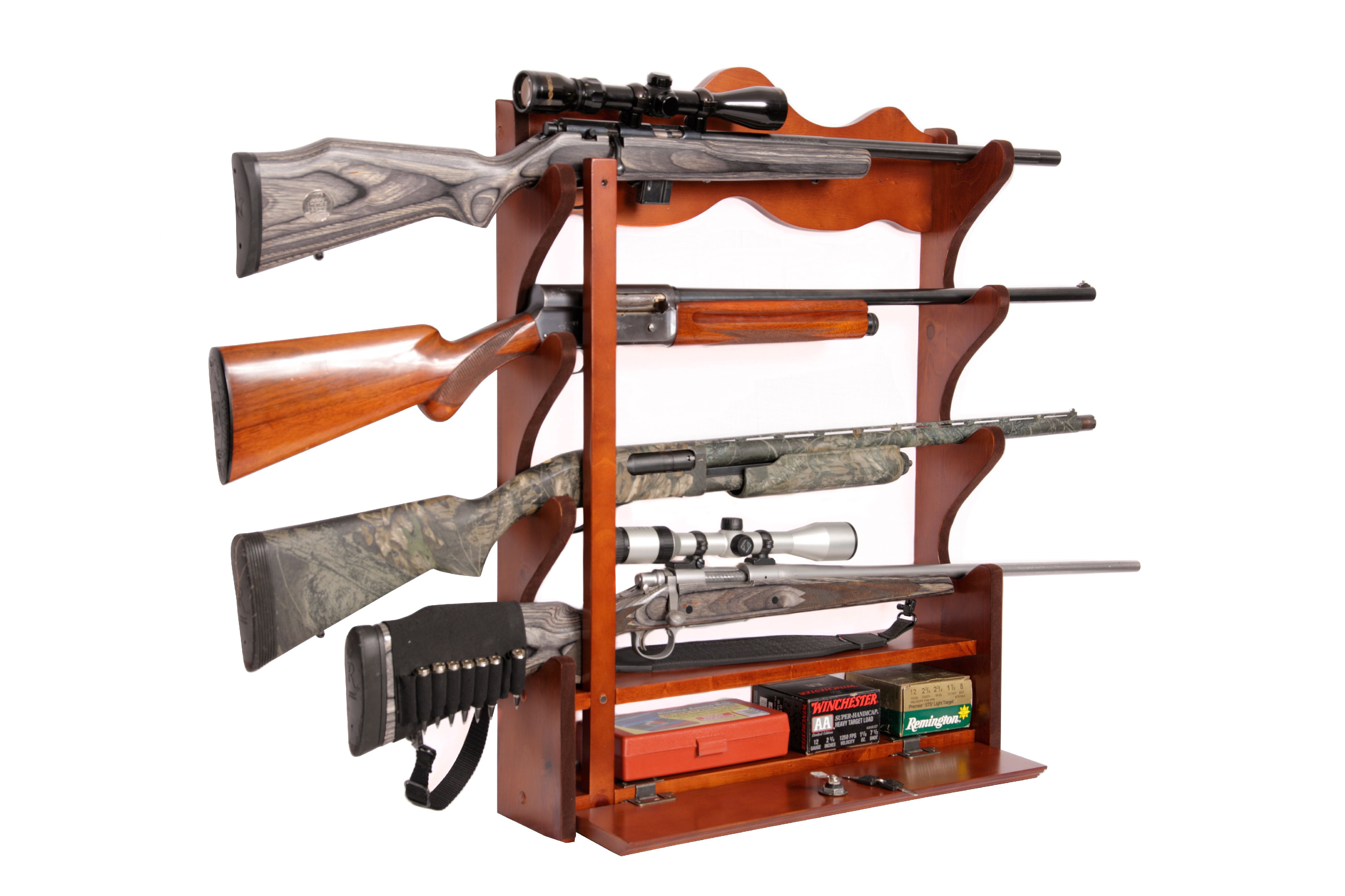 Rifle Shotgun Rack Freestanding 7 Long Guns Storage Shelf Barn Wood Indoor Safe 