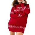 thumbnail image 2 of Women's Christmas Oversized Turtleneck Snowflake Knit Dress, Festive Fall and Winter Sweater Dress for Holiday Parties, Cozy and Stylish with Unique Design,Red,L, 2 of 4