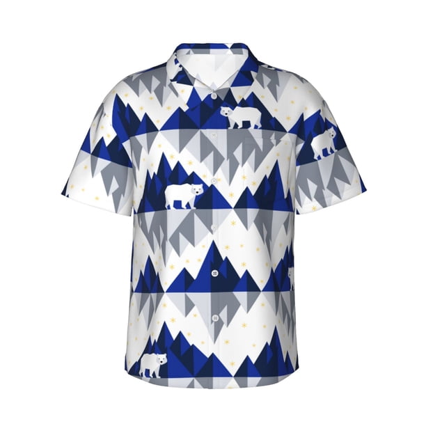 Balery Cartoon Iceberg Polar Bear Camisas hawaianas de manga corta para hombre, camisas playeras de corte holgado, camisas de vacaciones con botones,Small