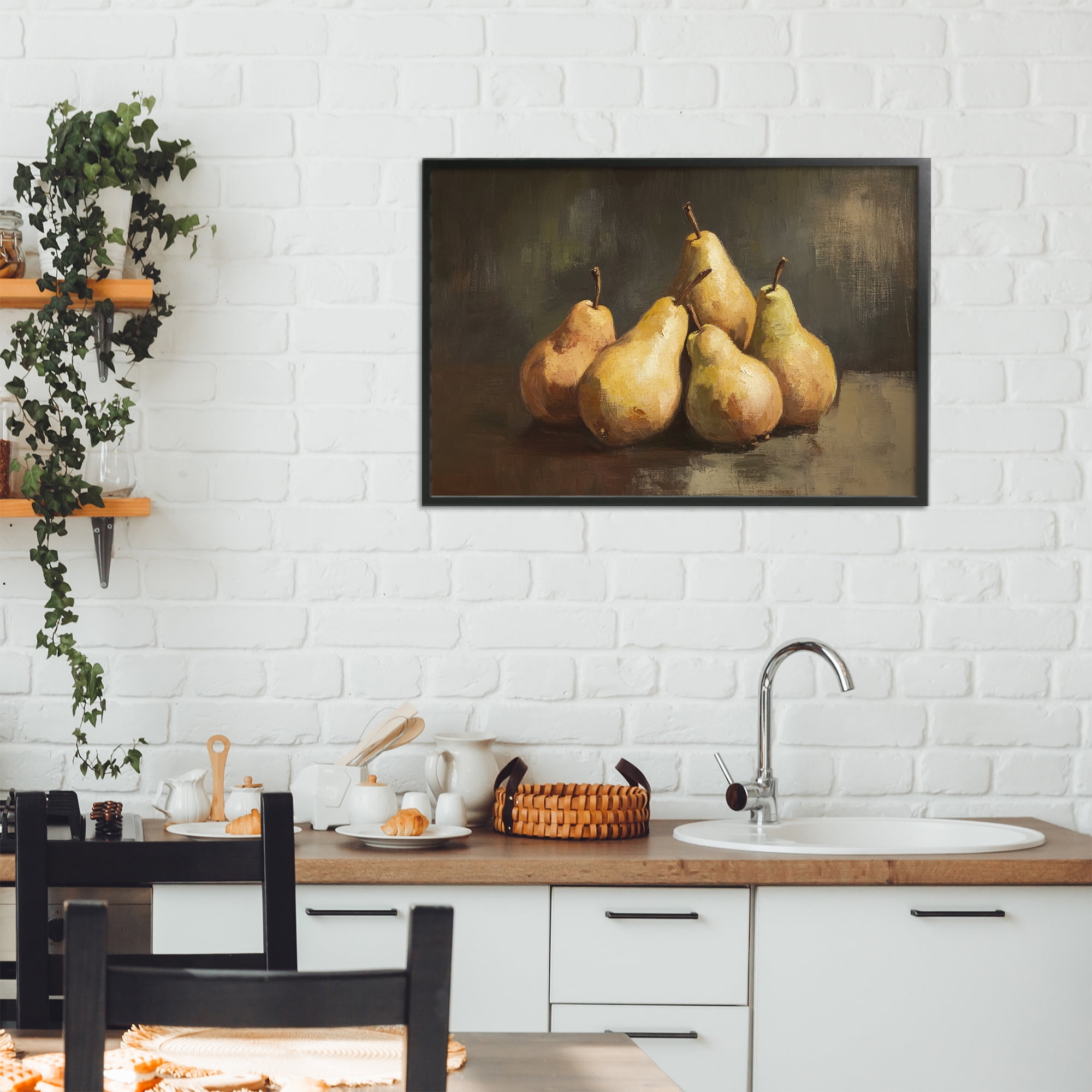 Stupell Industries Golden Pears Still Life Black Framed Giclee Art, design by Petal Prints Design