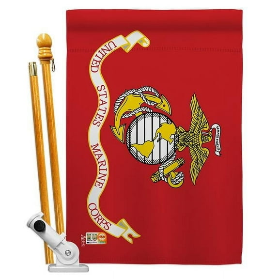 Americana Home & Garden AA-MI-HS-140305-IP-BO-D-US18-AG 28 x 40 in. Marine Corps Military Impressions Decorative Vertical Double Sided House Flag Set & Pole Bracket Hardware Flag Set