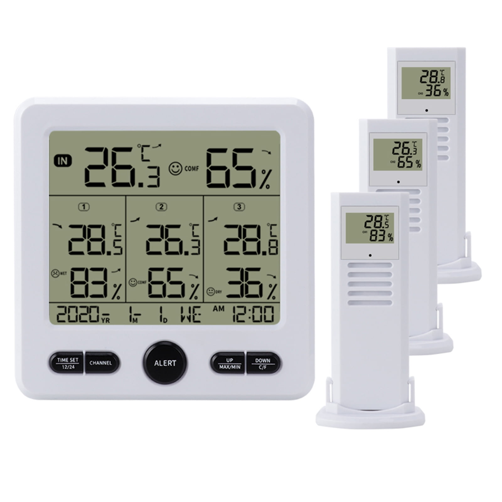 Outside & Inside Digital LCD Thermometer Min/Max Value Hygrometer with Outdoor Probe & Indoor Display Console 