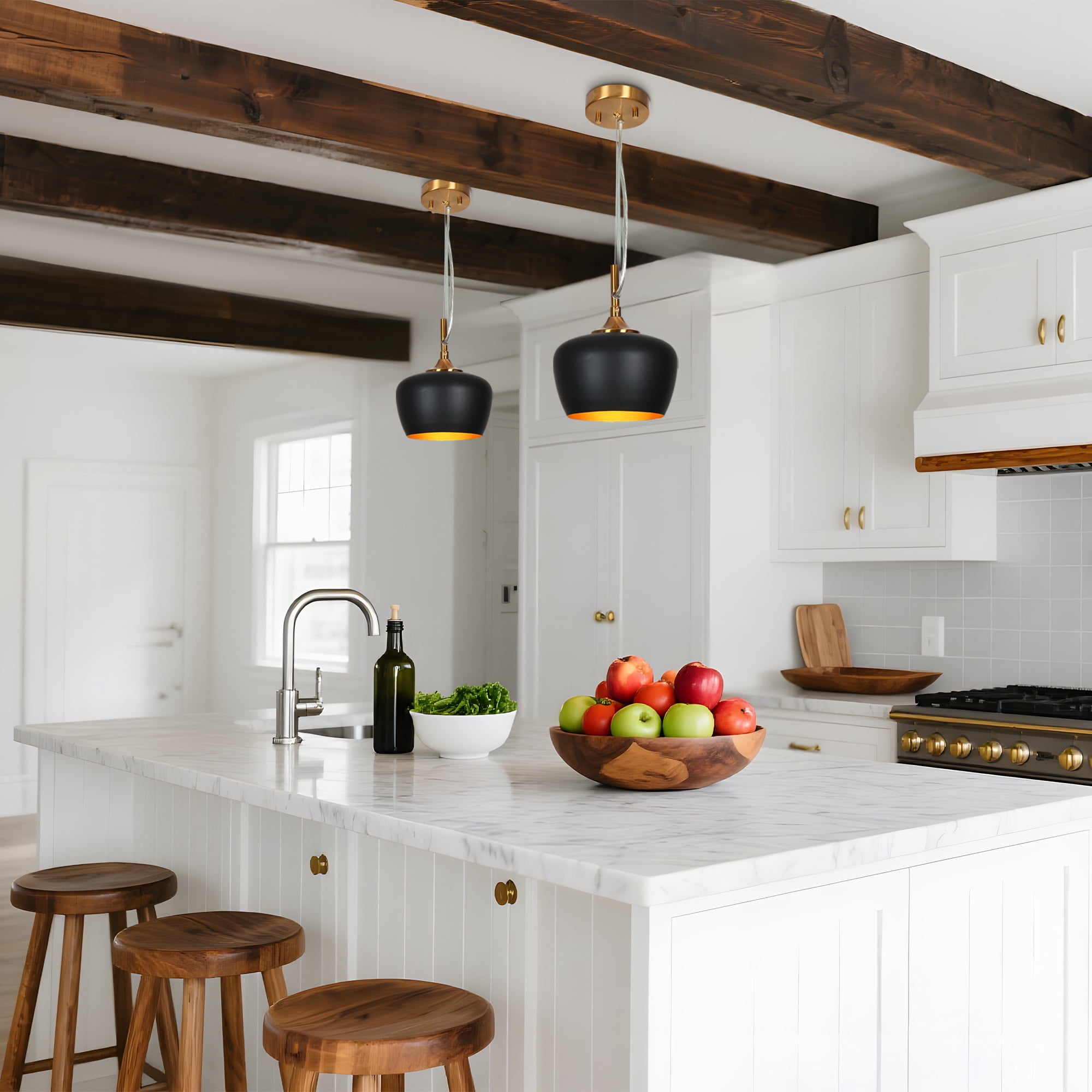 LNC Resplandor 1 -Light Matte Black and Electroplated Copper Mid-century Metal Dome Mini Hanging Pendant Light