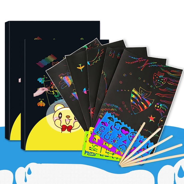 Kit De Grattage Phosphorescent 4 Planches A4 (21x28.5 Cm) Avec Stylus, Thèmes Baleine, Papillon, Oiseau, Vie Marine, Idéal Pour Enfants Créatifs
