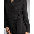 thumbnail image 2 of DARING DIVA Women's Elegant Double Tie Wrap Blazer S Black Pin Stripe, 2 of 6
