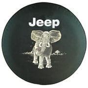 SpareCover - Brawny Series Jeep Elephant on 33" Tall Black Denim Textured Vinyl Tire Cover - Made in USA only
