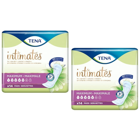 Tena Intimates Maximum Absorbency Incontinence Pads For Women, Regular Length, 14 Ea, 2 Pack