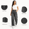 thumbnail image 3 of Jeans for Women, Elastic Waist Straight&nbsp;Leg Jeans with Side Pockets, Soft Stretchy Denim Pants for Dressy Casual Wear, Teacher Outfits | VerBelle,Dark Gray XL, 3 of 9