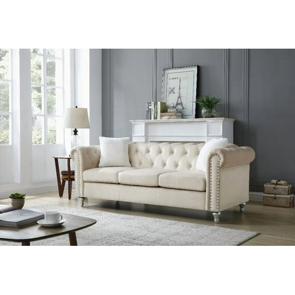 Raisa G867A-S Sofa with Faux Jeweled Tufting & Hand Painted Legs, BEIGE