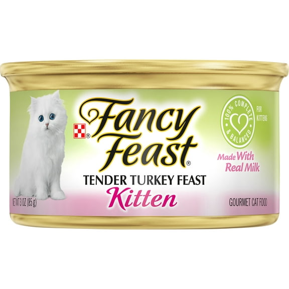Purina Fancy Feast Pate Wet Kitten Food, Tender Turkey Feast, Made with Real Milk for Transitioning Kittens, Gourmet Cat Food for Kittens, 3 OZ Can (Pack of 12)