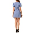 thumbnail image 3 of INSPIRE CHIC Women's Square Neck Puff Short Sleeve Elastic Cuff a Line Mini Dress L Gray Blue, 3 of 7
