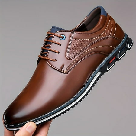 

Plus Size Mens PU Leather Dress Shoes - Durable Non-Slip Lace-Up for Office and Everyday Wear