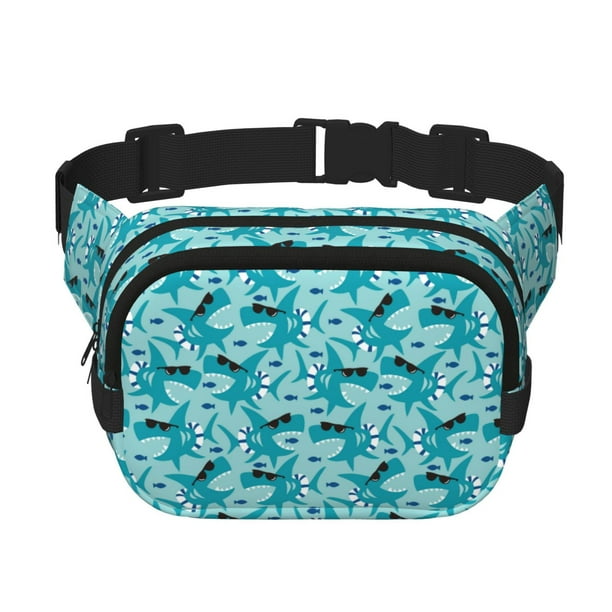 Disketp Shark Wearing Sunglasses Riñonera de Doble Capa, Bolsa de Cintura Ajustable para Viajes, Correr y Senderismo, Riñonera Ligera para Hombre y Mujer