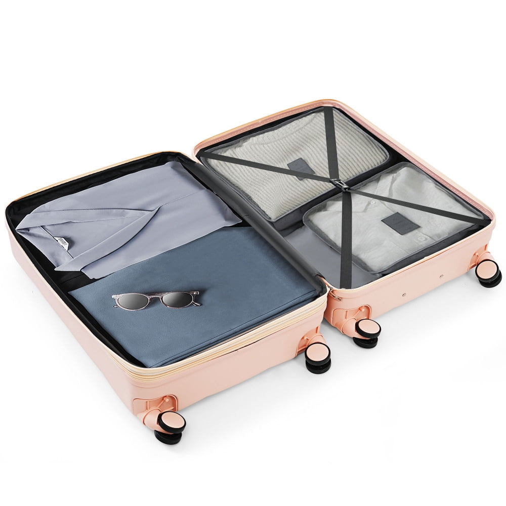 DECMAY 3-Piece ABS Luggage Set with Spinner Wheels and Cup Holder, Airline Carry-On Approved