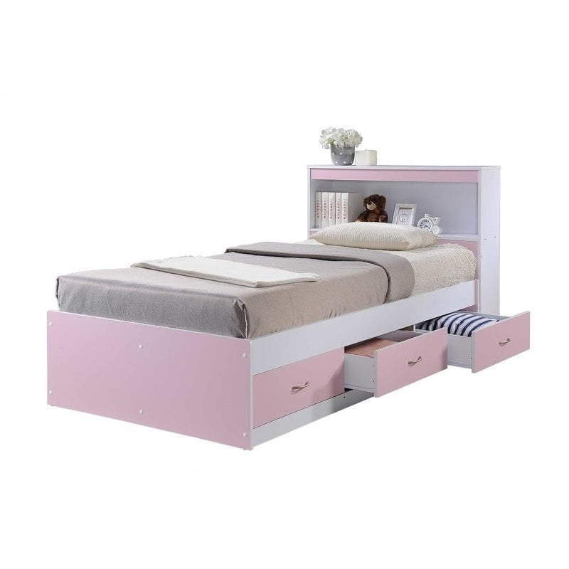 pink twin bed with storage