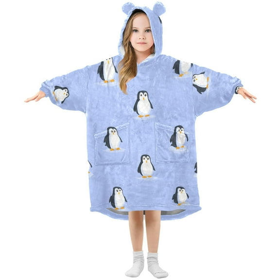 Cute Penguins ﻿Wearable Blankets Hoodie Oversize Sherpa Wearable Soft Blanket Warm Cozy 3-14 Age