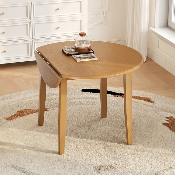 Euroco 42" Extendable Round Dining Table for 24, Farmhouse Folding Dining Table with Wood Frame for Small Apartments,Dining Areas,Space-Saving,Light Brown