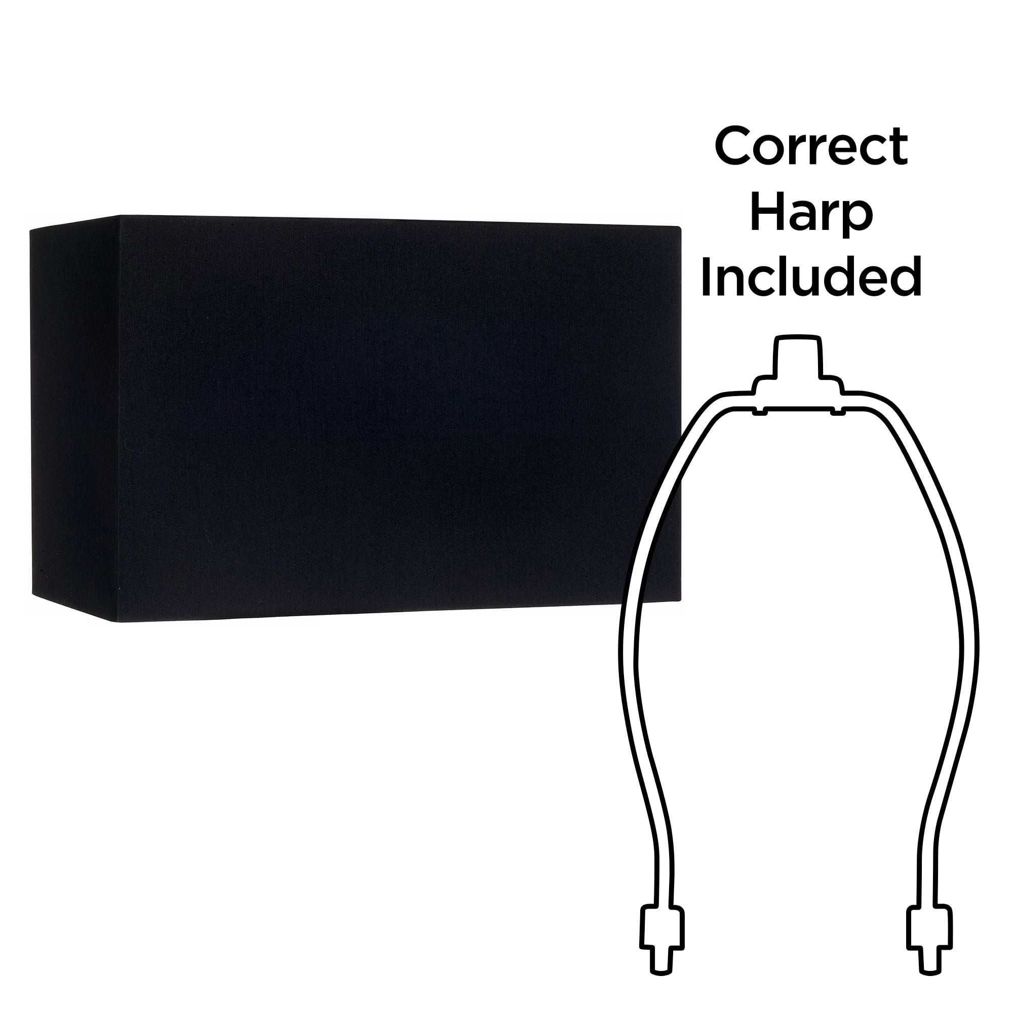 Springcrest Black Medium Rectangular Hardback Lamp Shade 16" Wide x 8" Deep x 10" High (Spider) Replacement with Harp and Finial