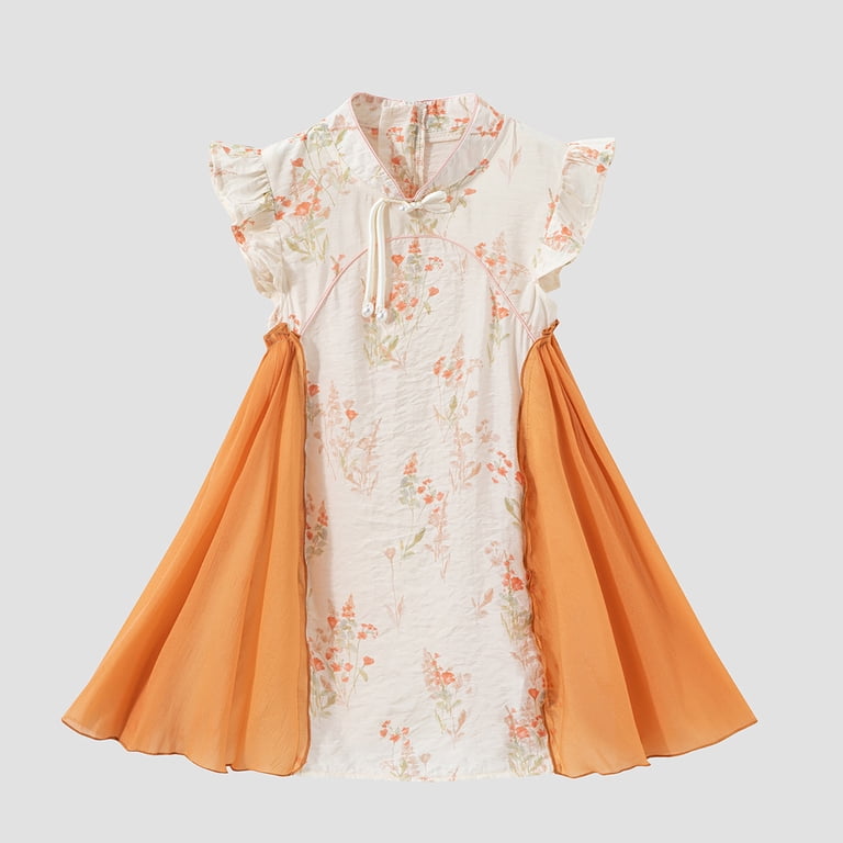 FYDUU Stylish Girls Dresses Girls Summer Qipao Dress Traditional Cheongsam Formal Gown Elegant Kids Birthday Party Dress Holiday Outfit 8-9 Years