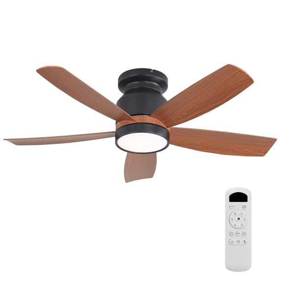 POPFAN 42 Inch Flush Mount Ceiling Fans with 5 ABS Blade, LED Light 18W and Remote Control 6 Speeds Reversible DC Motor for Bedroom, Living Room, Dinning Room
