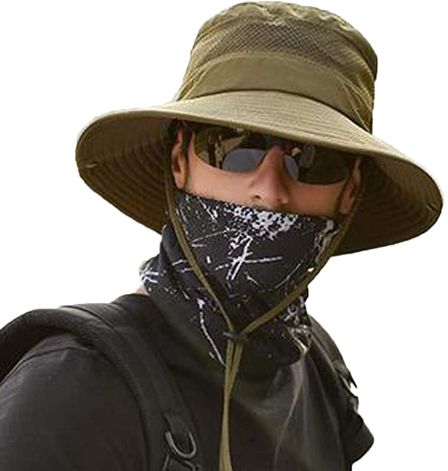 Herdignity Unisex Western Cowboy Hats Wide Brim Mesh Bucket Hats with UV Protection Drawstring Hiking Cooling Fisherman Headgear, Adult Unisex, Size: