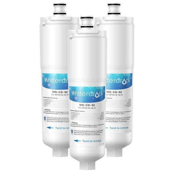 3 Pack Waterdrop CS-52 Refrigerator Water Filter, Compatible with 3M Cuno CS-52, CS-51, CS-452, CS-522, CS-532, CS-562, CS450, CS-512, Zip 51000, 52000