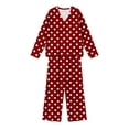 thumbnail image 6 of Women's Summer Polka Dot Printed 2 Piece Loungewear V Neck Long Sleeve Top & Loose Wide Leg Long Pants with Pockets Soft Casual Matching Pajama Set Red, 6 of 6