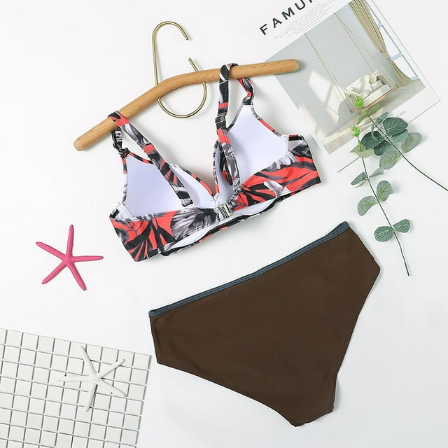 Traje de baño HUOGUO Sexy con estampado de hojas divididas para mujer