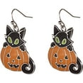 thumbnail image 1 of Pendientes colgantes de gato gatito negro calabaza naranja Halloween Rojo Verde, 1 of 4